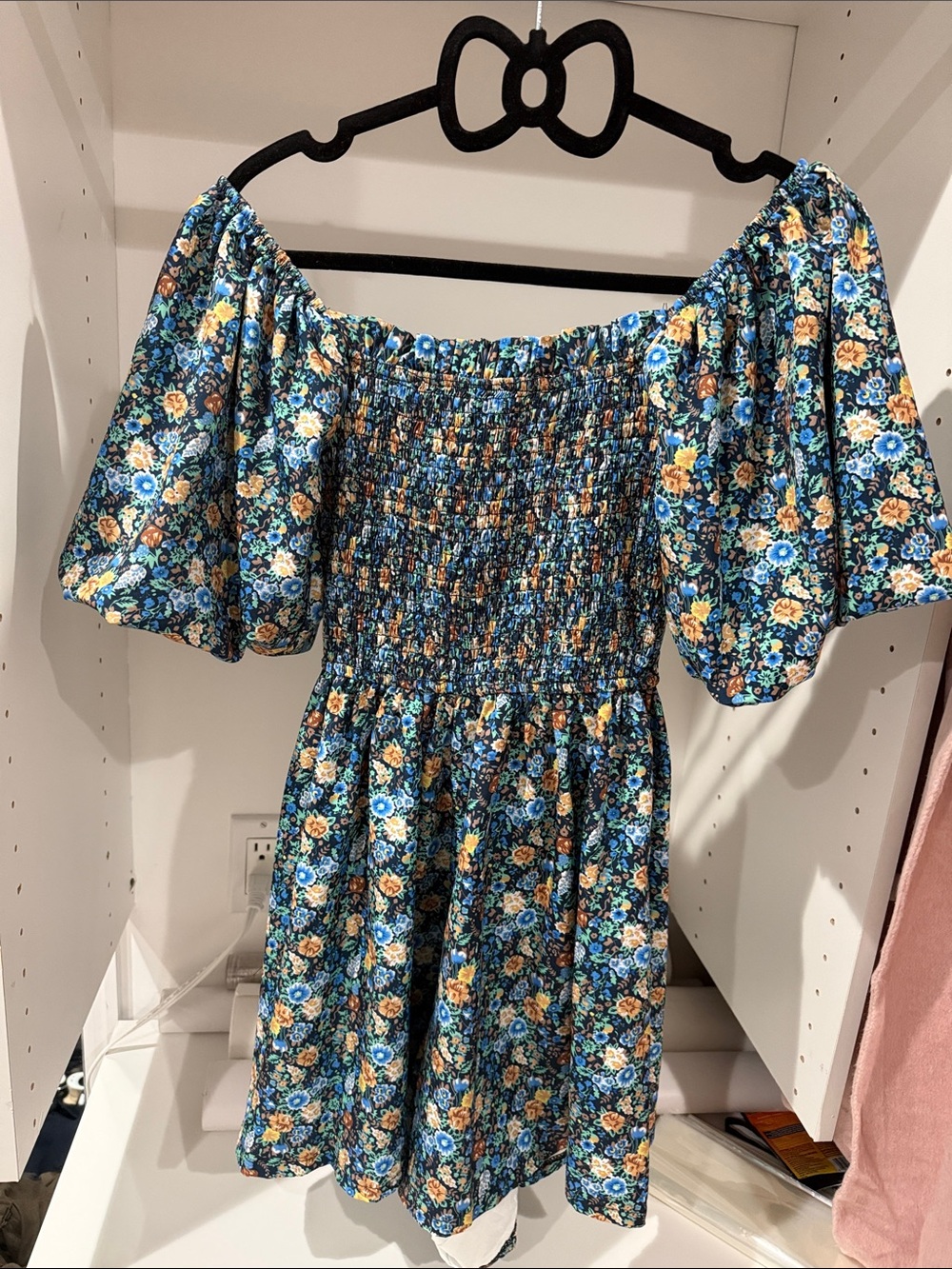 Floral Smocked Off-Shoulder romper in Blue and Yellow